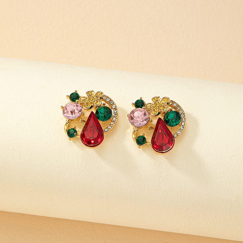 Retro Water Droplets Flower Alloy Rhinestone Gem Womenu0027S Ear Studs 1 Pair