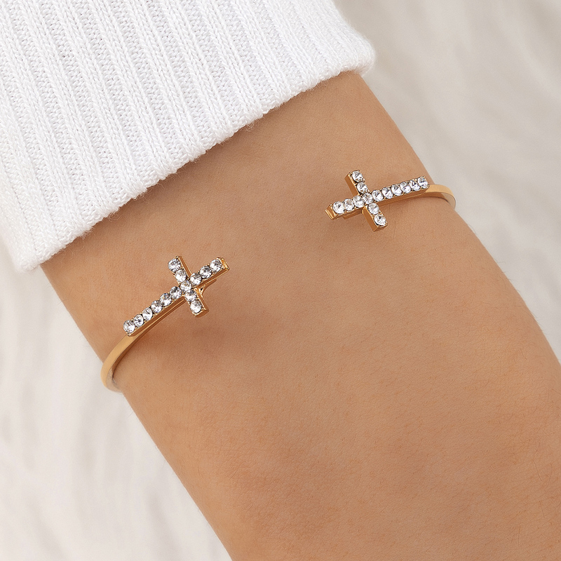 Fashion Cross Alloy Plating Rhinestones Womenu0027S Bangle 1 Piece