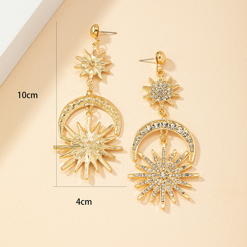 Exaggerated Star Moon Alloy Inlay Rhinestones Womenu0027S Drop Earrings 1 Pair