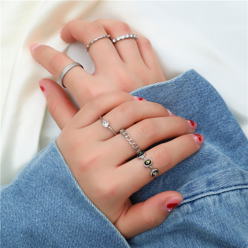 Simple Style Geometric Alloy Inlay Rhinestones Womenu0027S Rings 6 Pieces