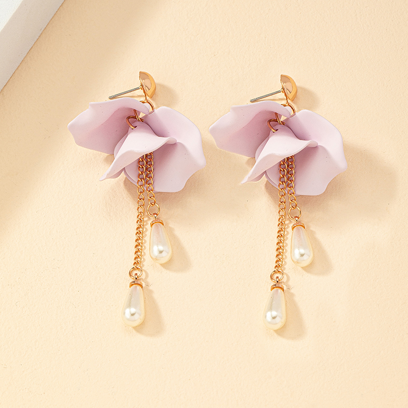 Sweet Tassel Flower Alloy Inlay Pearl Womenu0027S Drop Earrings 1 Pair