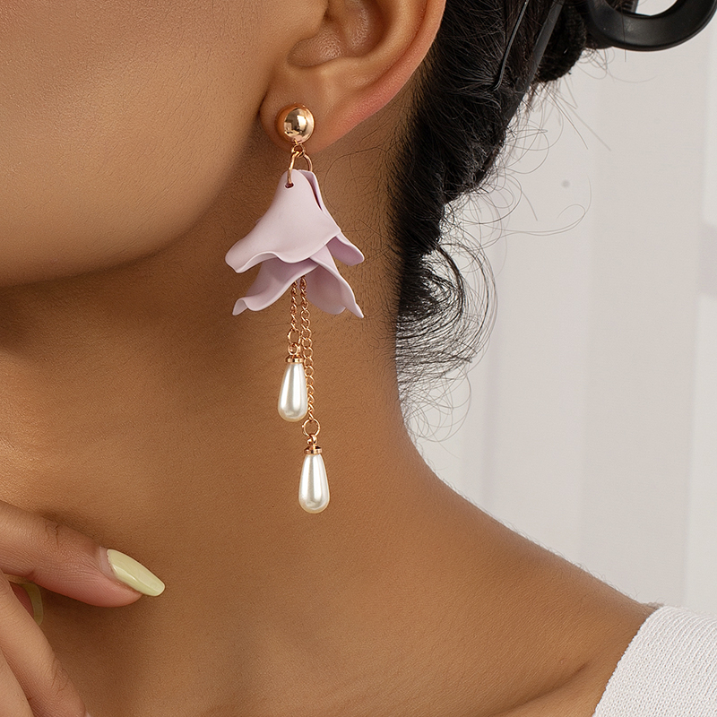 Sweet Tassel Flower Alloy Inlay Pearl Womenu0027S Drop Earrings 1 Pair