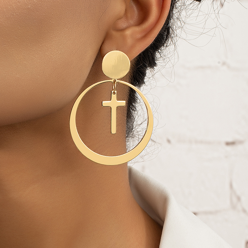 Retro Cross Circle Alloy Plating Womenu0027S Drop Earrings 1 Pair