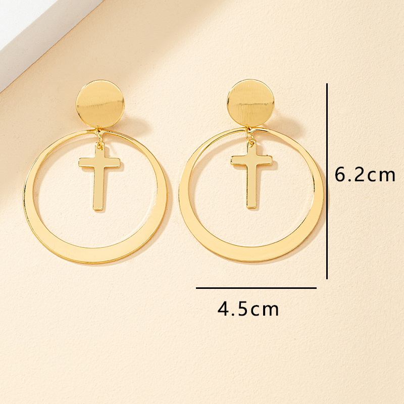 Retro Cross Circle Alloy Plating Womenu0027S Drop Earrings 1 Pair