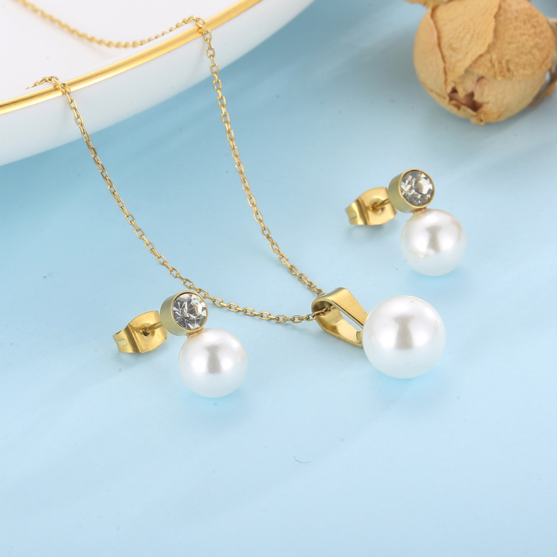 Fashion Geometric Titanium Steel Inlay Artificial Pearls Rhinestones Womenu0027S Earrings Necklace