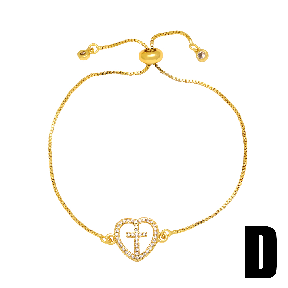 Simple Style Cross Heart Shape Copper Gold Plated Zircon Bracelets 1 Piece