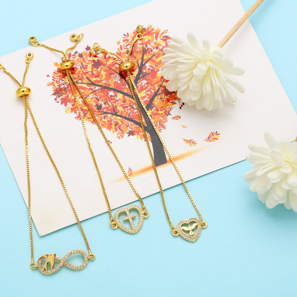 Simple Style Cross Heart Shape Copper Gold Plated Zircon Bracelets 1 Piece