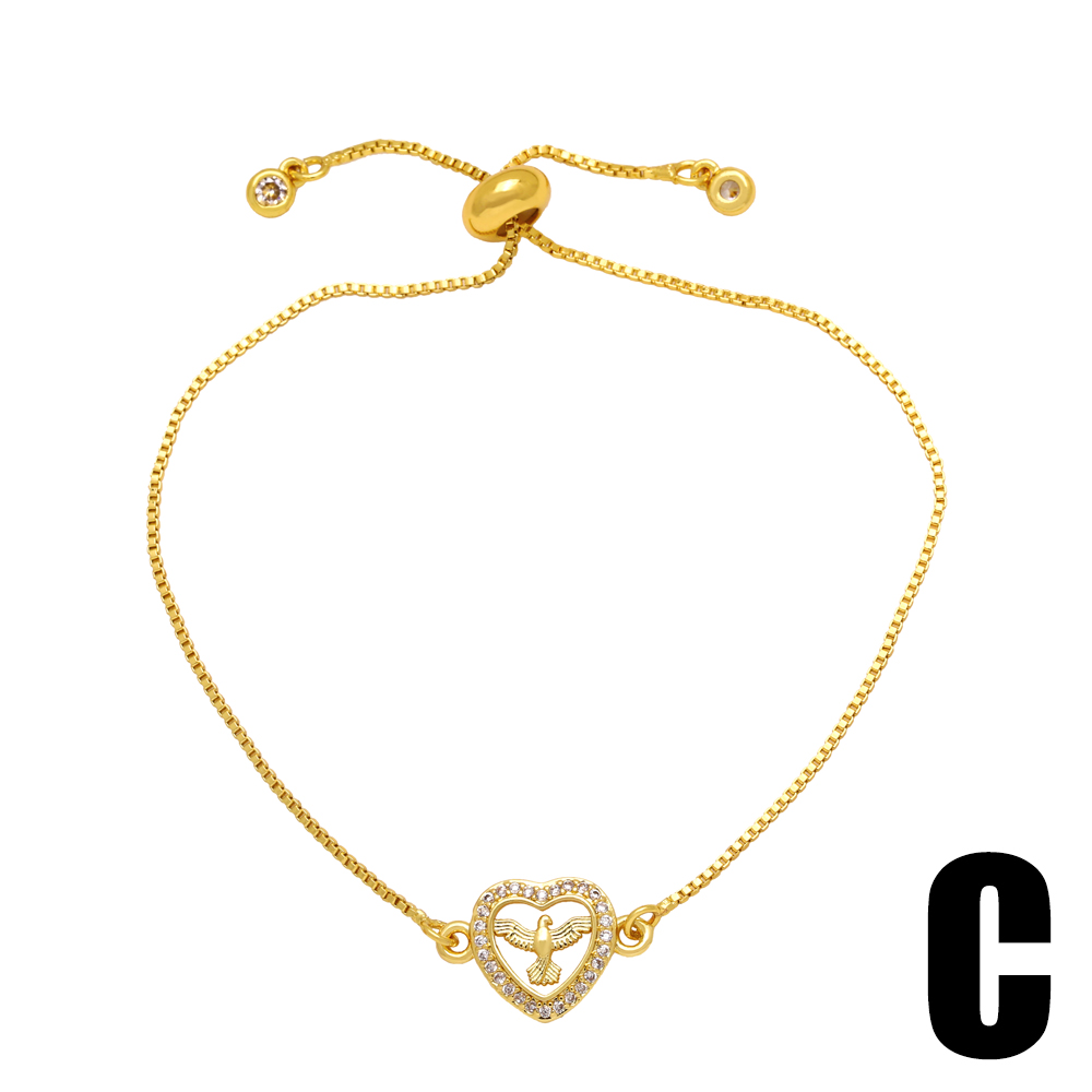 Simple Style Cross Heart Shape Copper Gold Plated Zircon Bracelets 1 Piece