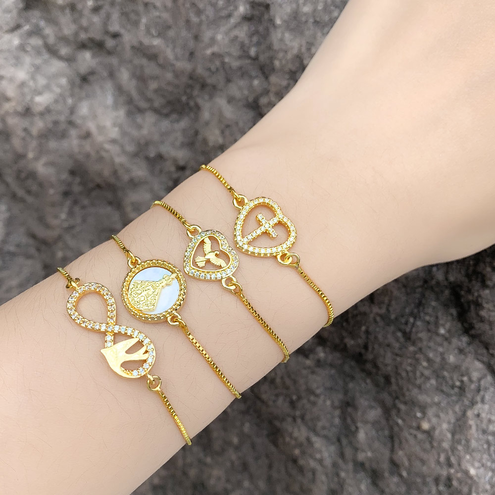 Simple Style Cross Heart Shape Copper Gold Plated Zircon Bracelets 1 Piece