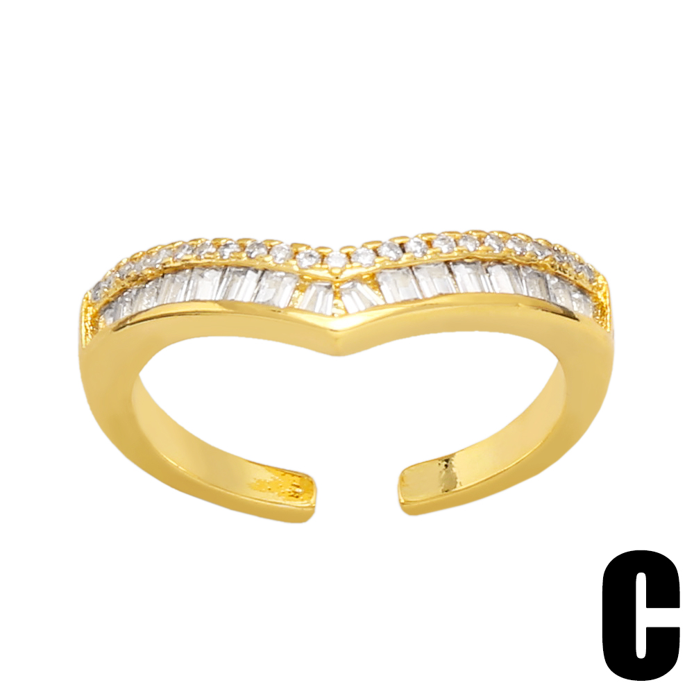 Fashion Geometric Copper Gold Plated Zircon Open Ring 1 Piece