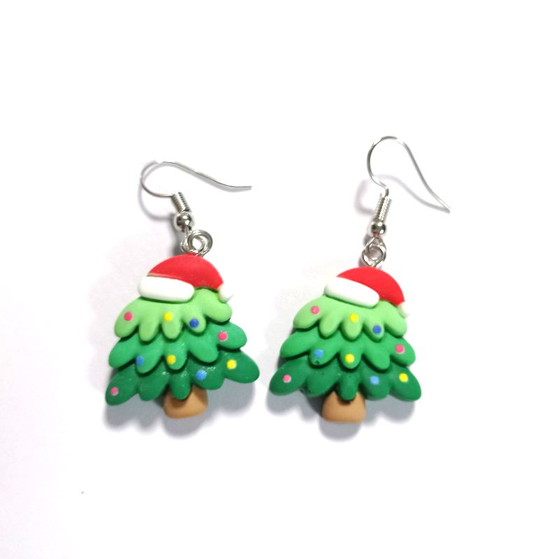 Cute Christmas Tree Snowman Elk Resin Three-dimensional Christmas Womenu0027S Ear hook 1 Pair