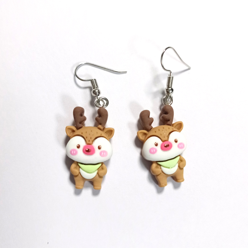 Cute Christmas Tree Snowman Elk Resin Three-dimensional Christmas Womenu0027S Ear hook 1 Pair