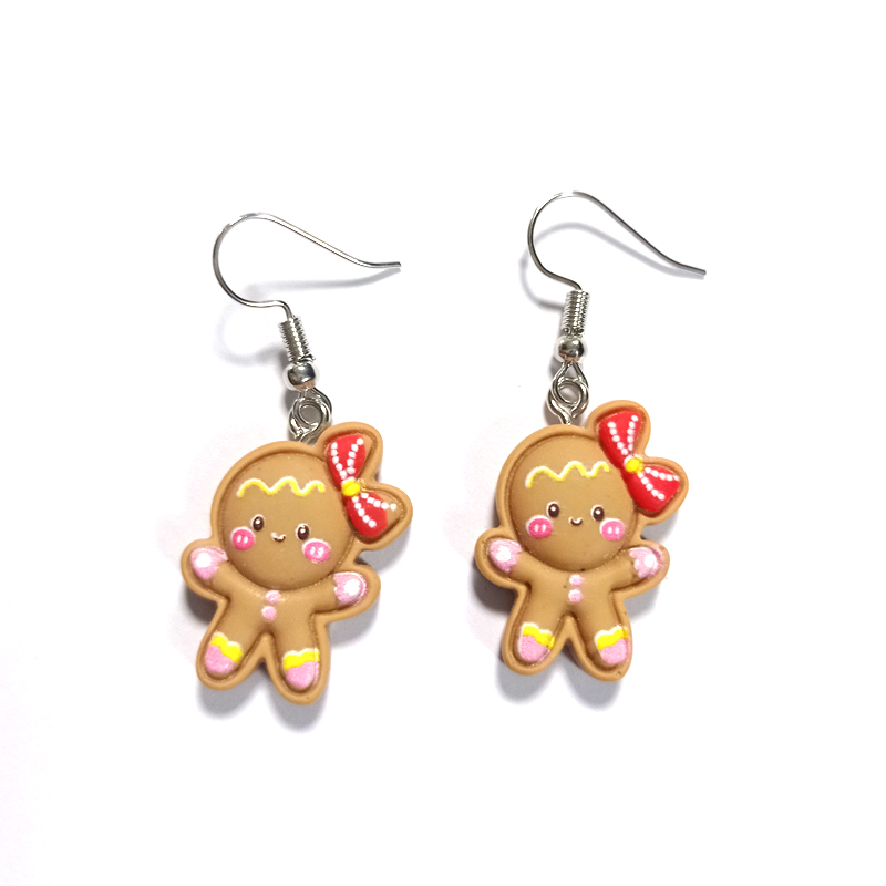 Cute Christmas Tree Snowman Elk Resin Three-dimensional Christmas Womenu0027S Ear hook 1 Pair