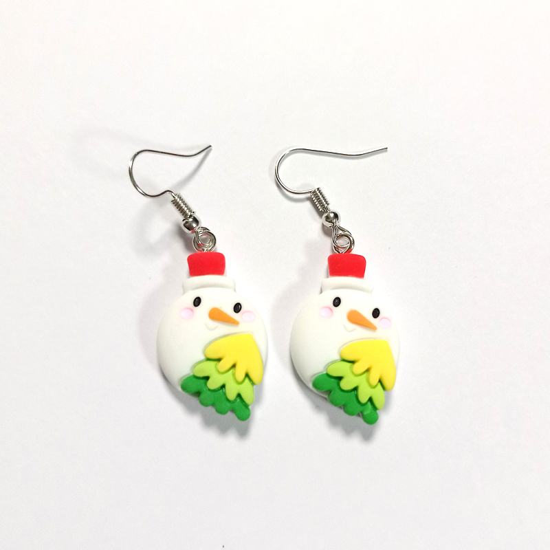 Cute Christmas Tree Snowman Elk Resin Three-dimensional Christmas Womenu0027S Ear hook 1 Pair