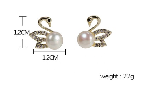 Fashion Swan Alloy Plating Inlay Pearl Zircon Womenu0027S Ear Studs 1 Pair