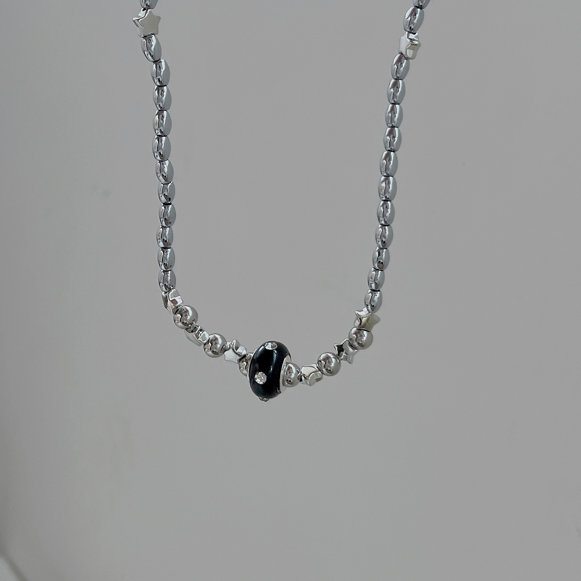 Fashion Pentagram Stainless Steel Beaded Rhinestones Zircon Necklace 1 Piece