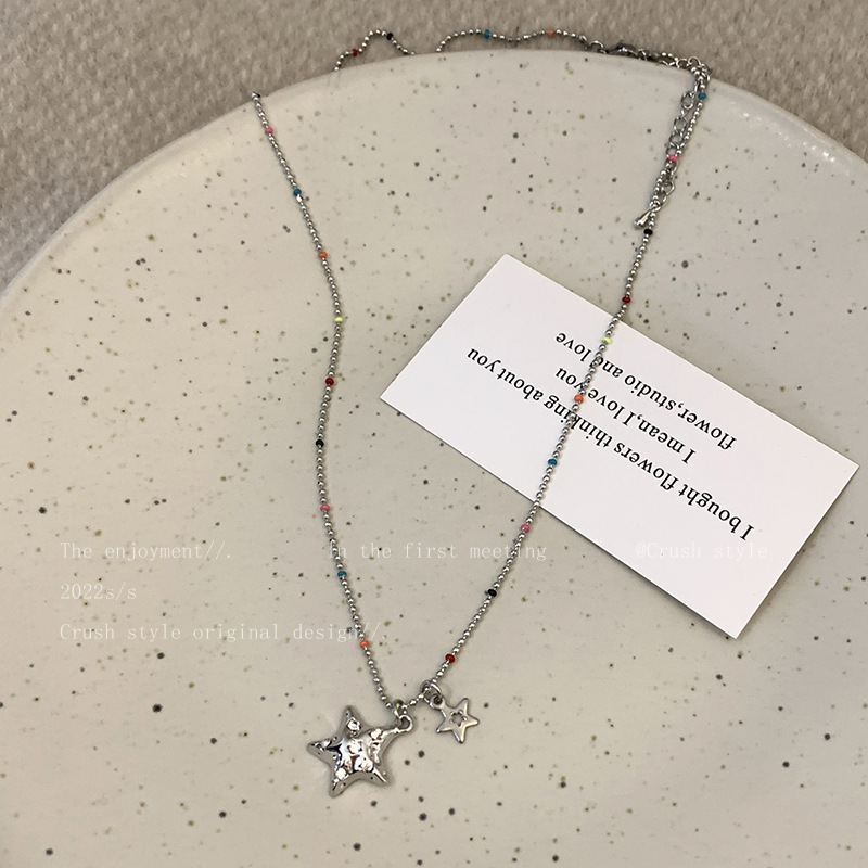 Fashion Pentagram Stainless Steel Beaded Rhinestones Zircon Necklace 1 Piece