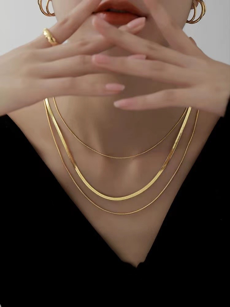Fashion Solid Color Stainless Steel Gold Plated Layered Necklaces 1 Piece