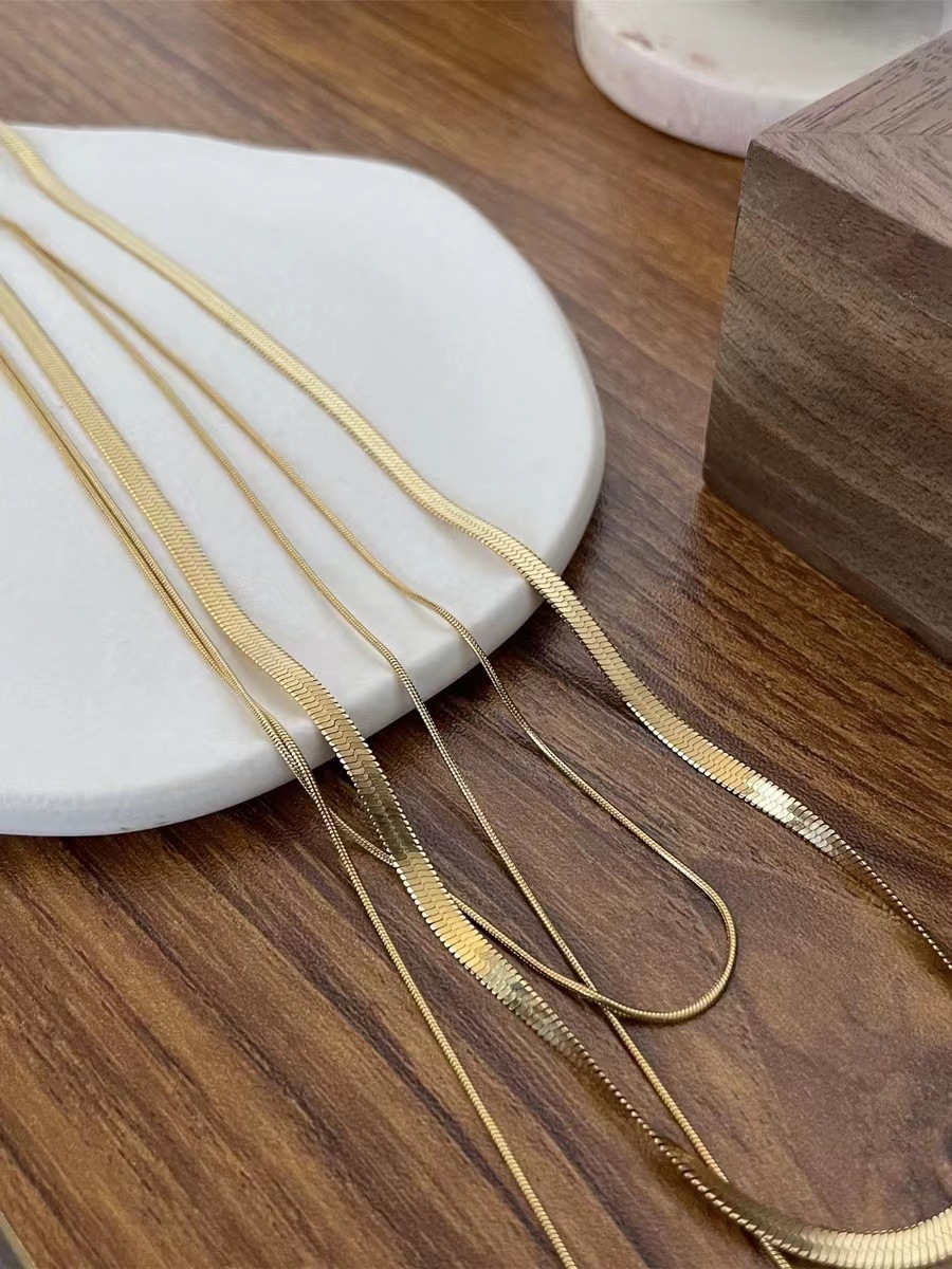 Fashion Solid Color Stainless Steel Gold Plated Layered Necklaces 1 Piece