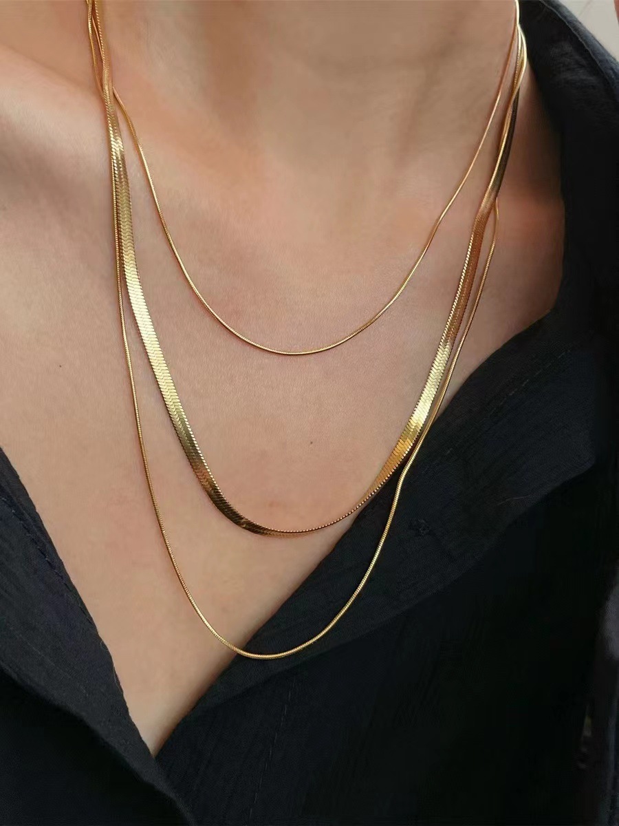 Fashion Solid Color Stainless Steel Gold Plated Layered Necklaces 1 Piece