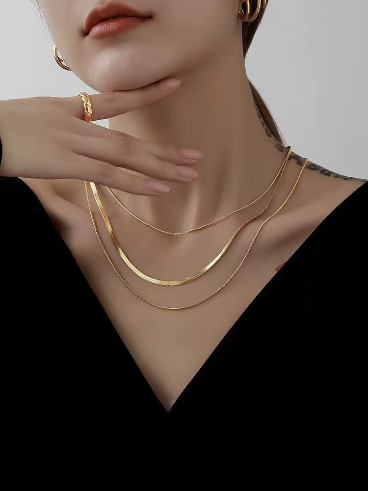 Fashion Solid Color Stainless Steel Gold Plated Layered Necklaces 1 Piece