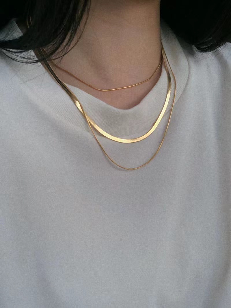 Fashion Solid Color Stainless Steel Gold Plated Layered Necklaces 1 Piece