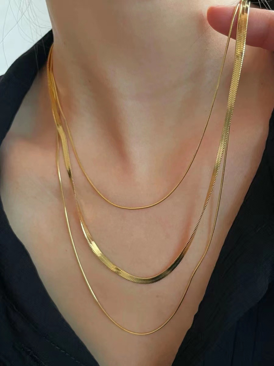 Fashion Solid Color Stainless Steel Gold Plated Layered Necklaces 1 Piece