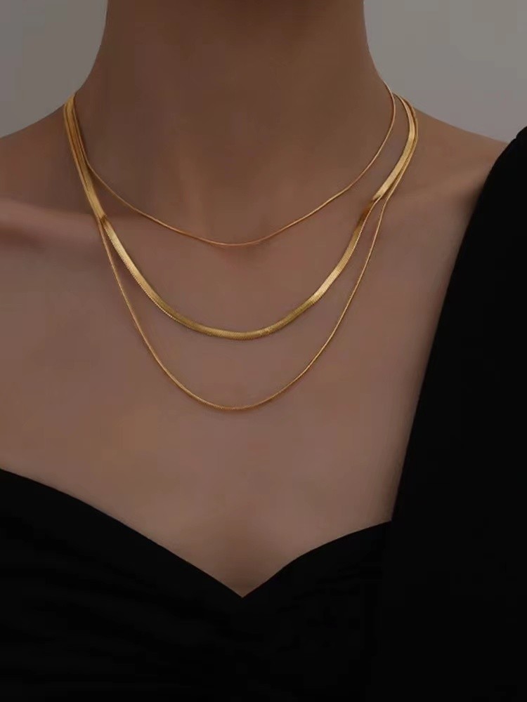 Fashion Solid Color Stainless Steel Gold Plated Layered Necklaces 1 Piece