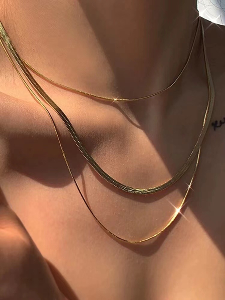 Fashion Solid Color Stainless Steel Gold Plated Layered Necklaces 1 Piece