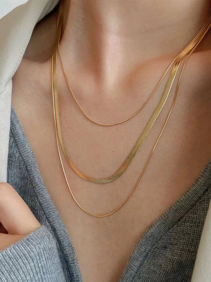 Fashion Solid Color Stainless Steel Gold Plated Layered Necklaces 1 Piece