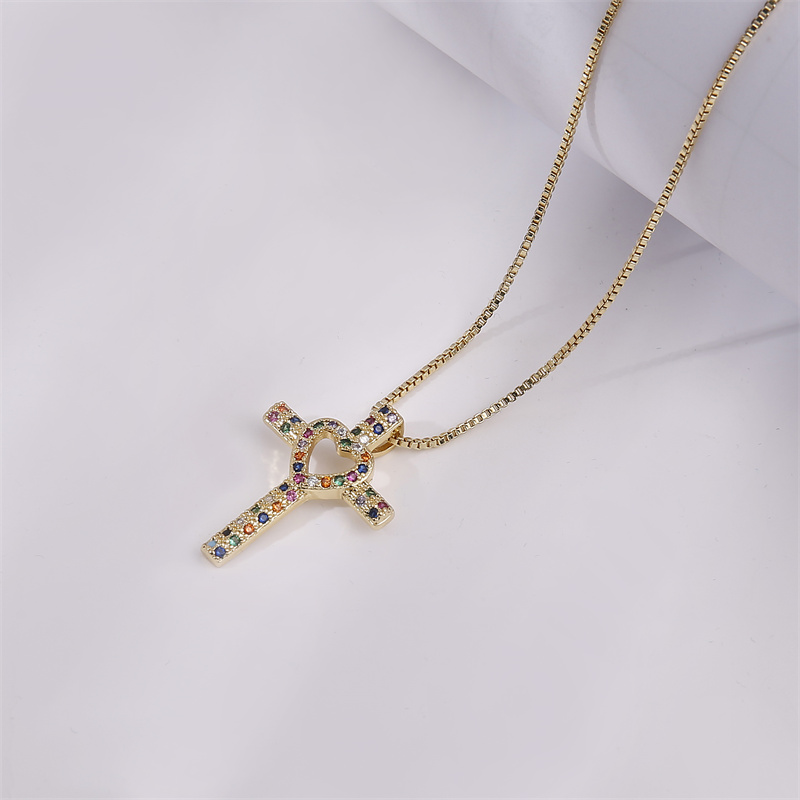 Luxurious Cross Copper Inlay Zircon Pendant Necklace 1 Piece