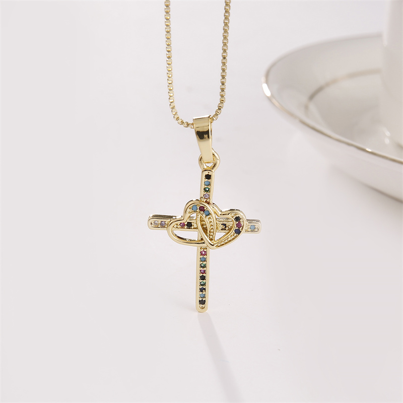 Luxurious Cross Copper Inlay Zircon Pendant Necklace 1 Piece