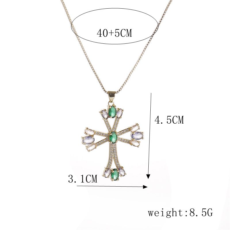 Luxurious Cross Copper Inlay Zircon Pendant Necklace 1 Piece