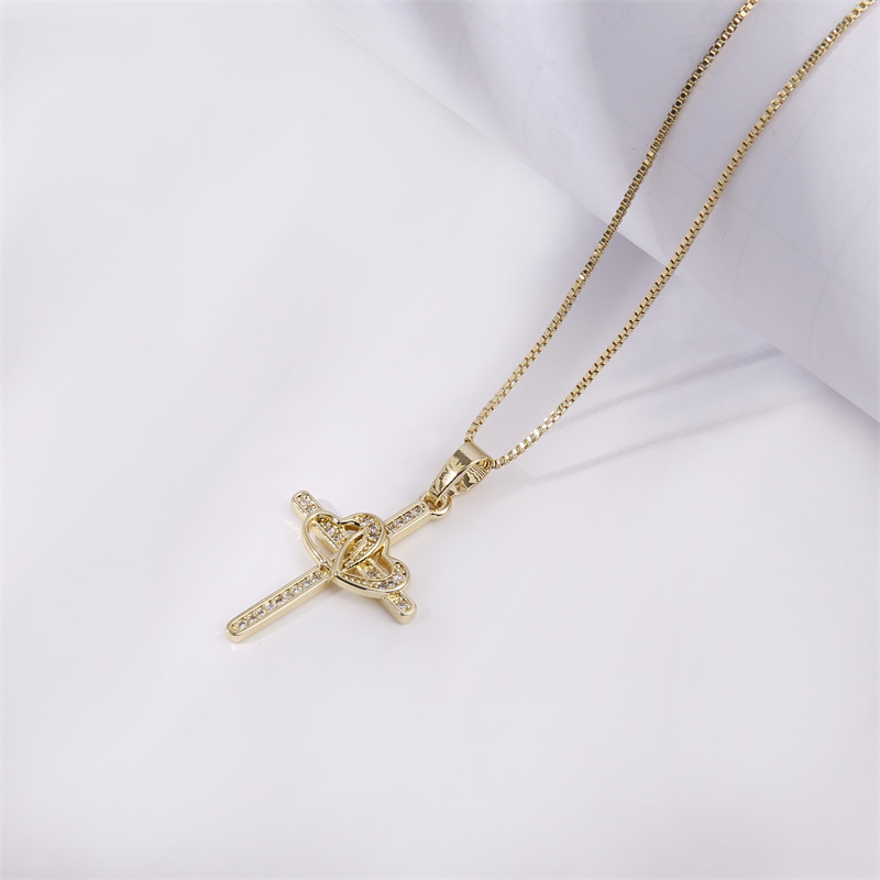 Luxurious Cross Copper Inlay Zircon Pendant Necklace 1 Piece