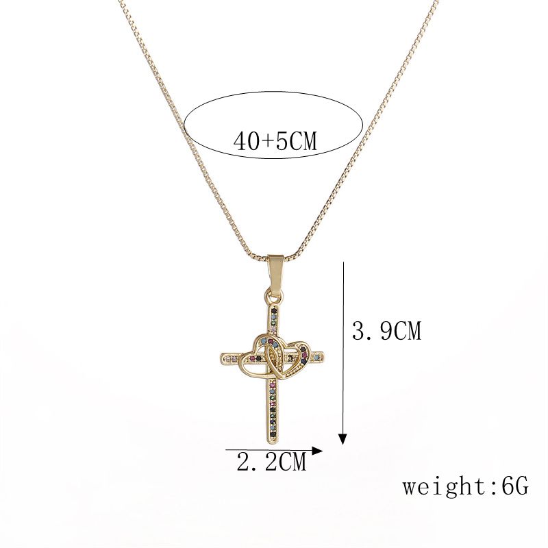 Luxurious Cross Copper Inlay Zircon Pendant Necklace 1 Piece