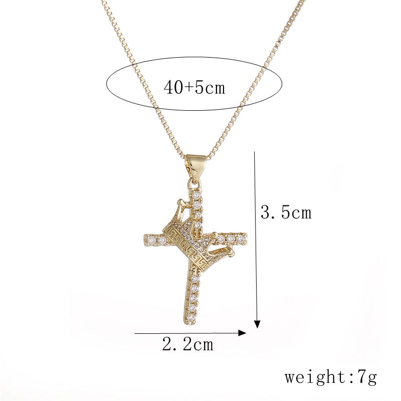 Luxurious Cross Copper Inlay Zircon Pendant Necklace 1 Piece