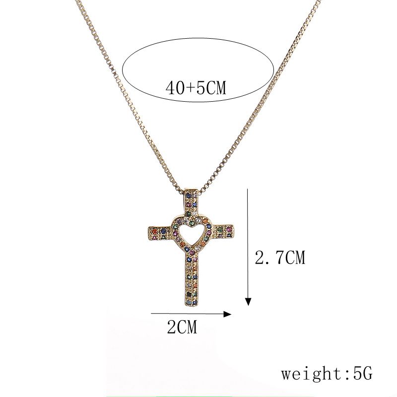 Luxurious Cross Copper Inlay Zircon Pendant Necklace 1 Piece