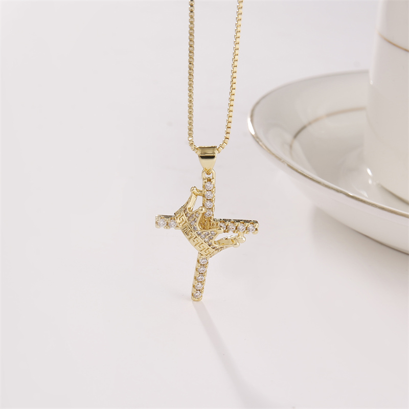 Luxurious Cross Copper Inlay Zircon Pendant Necklace 1 Piece