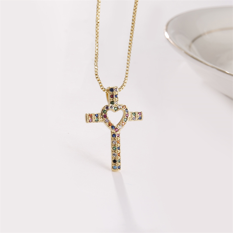 Luxurious Cross Copper Inlay Zircon Pendant Necklace 1 Piece