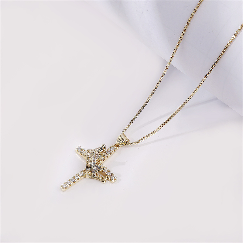 Luxurious Cross Copper Inlay Zircon Pendant Necklace 1 Piece