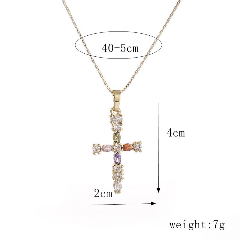 Luxurious Cross Copper Inlay Artificial Pearls Zircon Pendant Necklace 1 Piece