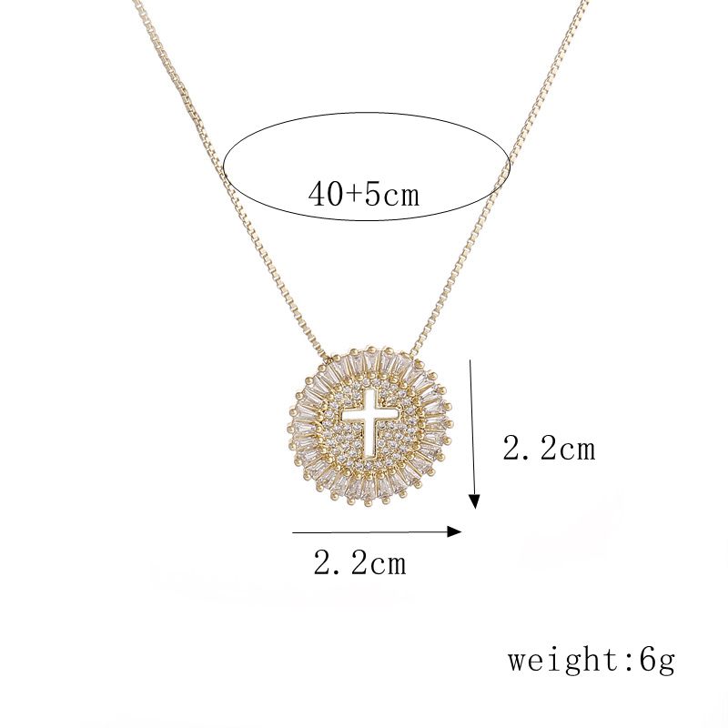 Luxurious Cross Copper Inlay Artificial Pearls Zircon Pendant Necklace 1 Piece