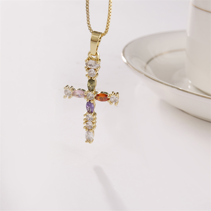 Luxurious Cross Copper Inlay Artificial Pearls Zircon Pendant Necklace 1 Piece