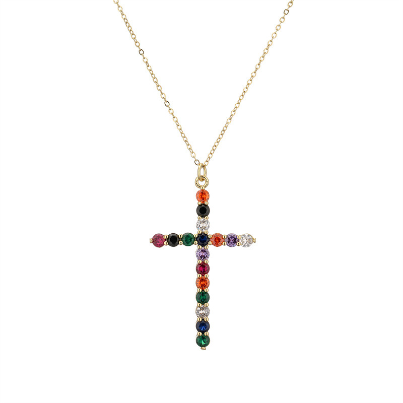 Fashion Cross Copper Inlay Zircon Pendant Necklace 1 Piece