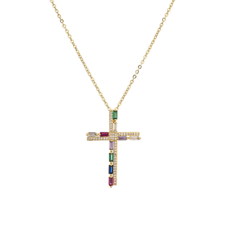 Fashion Cross Copper Inlay Zircon Pendant Necklace 1 Piece