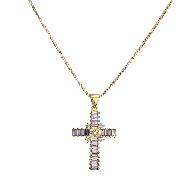 Fashion Cross Copper Inlay Zircon Pendant Necklace 1 Piece