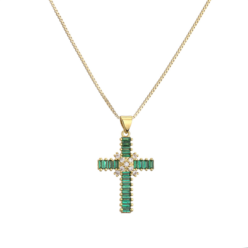 Fashion Cross Copper Inlay Zircon Pendant Necklace 1 Piece