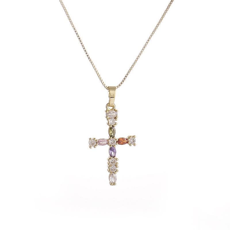 Fashion Cross Copper Inlay Zircon Pendant Necklace 1 Piece