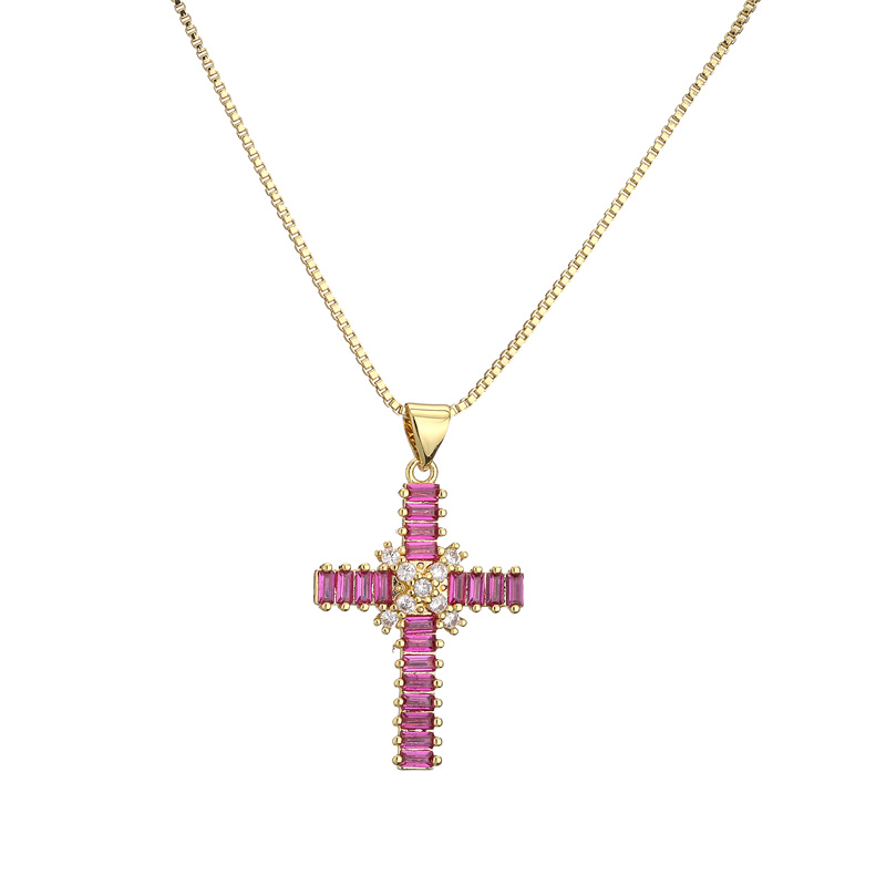 Fashion Cross Copper Inlay Zircon Pendant Necklace 1 Piece