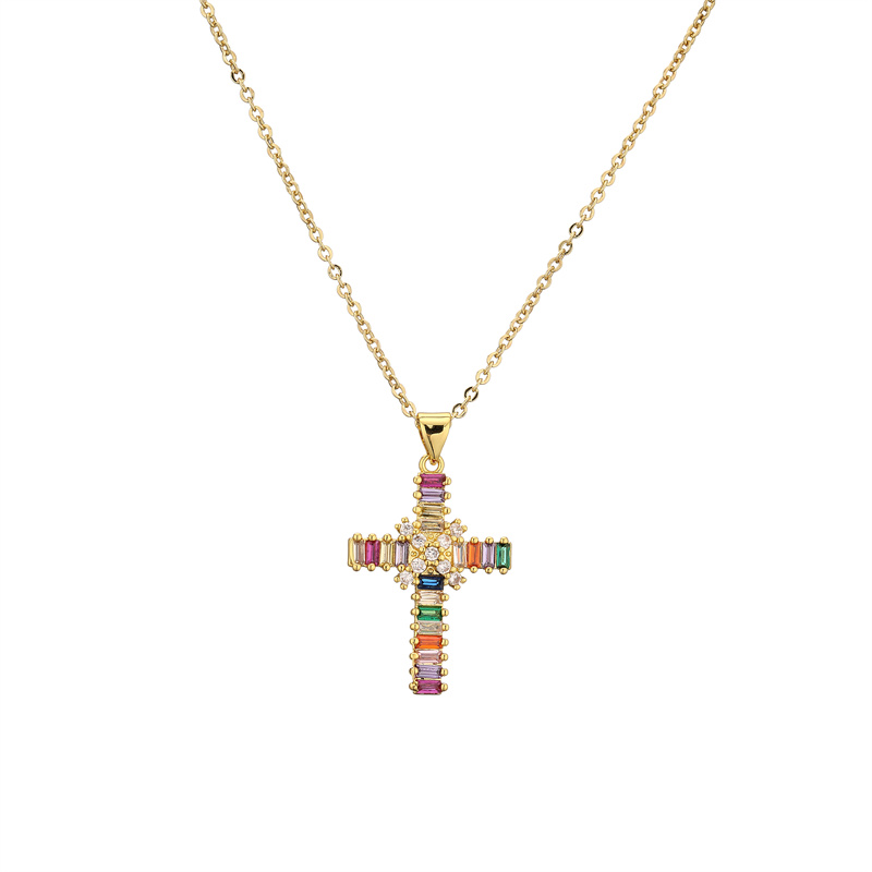 Fashion Cross Copper Inlay Zircon Pendant Necklace 1 Piece